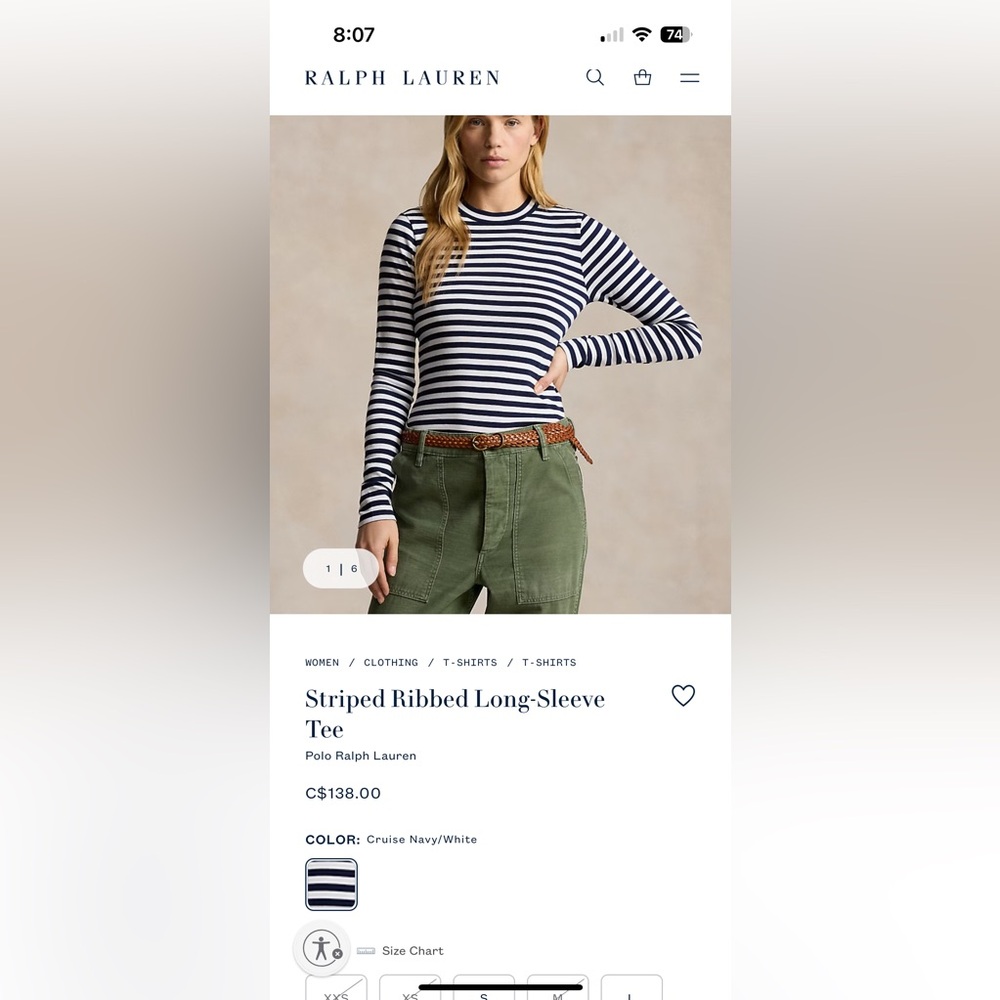 Ralph Lauren striped  boat neck long sleeve top small